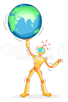 robot holding globe