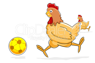 hen playing with soccer ball
