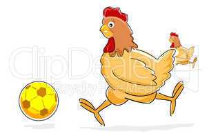 hen playing with soccer ball