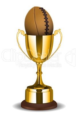 trophy cup with rugby ball