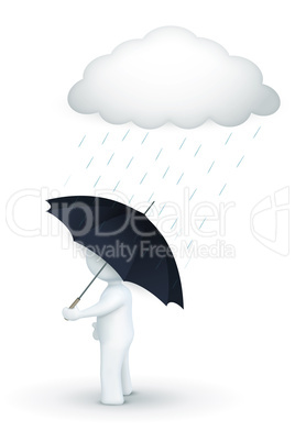 3d character walking with umbrella in rainy day