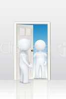 3d characters welcoming at door