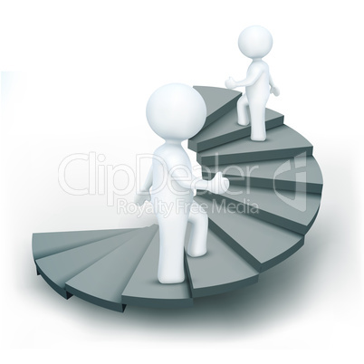 3d characters climbing steps of success