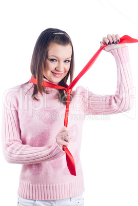 Woman with red tape