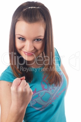 Woman showing fists