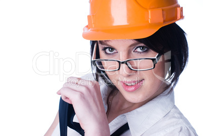 Woman in helmet wyh level