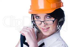 Woman in helmet wyh level