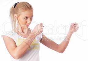 Woman showing fists