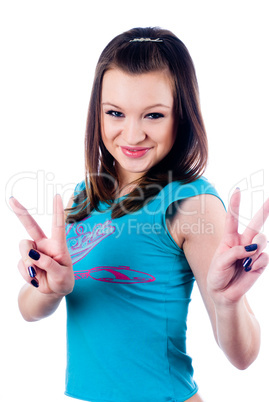 Girl with victory sign