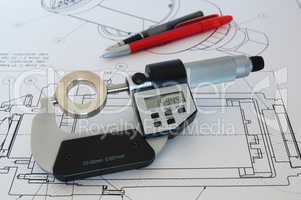 Micrometer on technical drawing