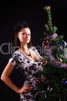 Beauty portrait and christmas tree