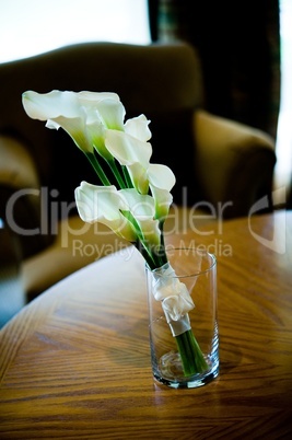 Wedding bouquet set inside a clear vase
