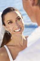 Smiling Bride & Groom Married Couple at Beach Wedding