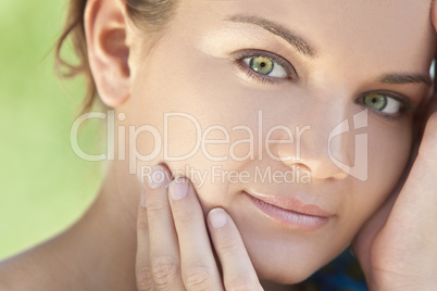 Outdoor Natural Light Portrait Beautiful Woman With Green Eyes
