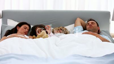 Familie in einem Bett