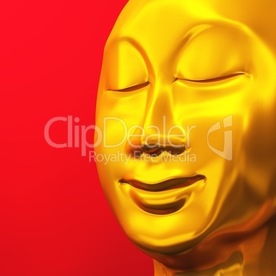 ZEN Buddha Gesicht Gold Rot 01