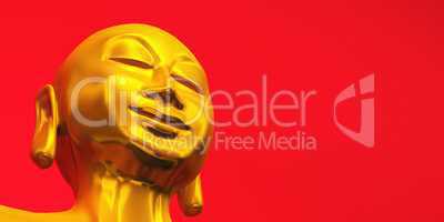 ZEN Buddha Gesicht Gold Rot 02