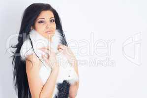 Girl wearing white fur