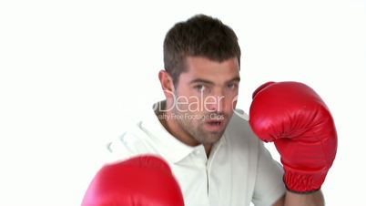Mann mit Boxerhandschuhen