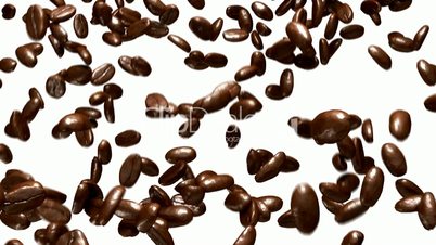 Coffee beans falling down with slow motion