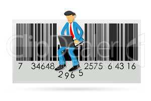 businessman with laptop in barcode