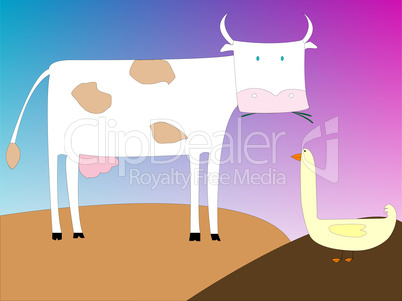 drawing of a cow and goose