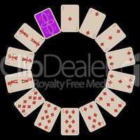 circle shape diams playing cards isolated on black