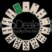 circle shape clubs playing cards isolated on black