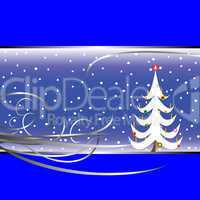 christmas tree card on blue background