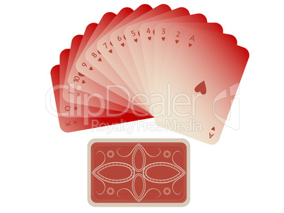 hearts cards fan with deck isolated on white