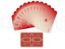 hearts cards fan with deck isolated on white