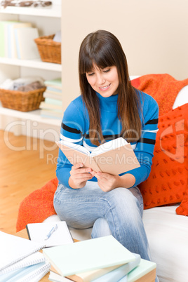 Teenager girl home - student read book