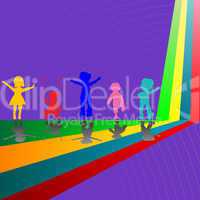 silhouettes of children playing on purple background