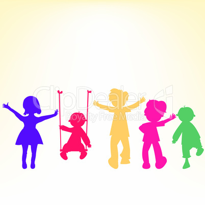 retro little kids silhouettes over shiny background