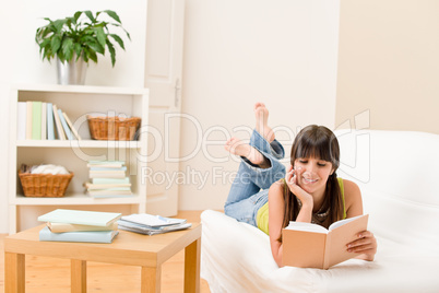 Teenager girl home - student read book