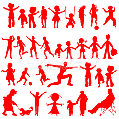 peoples red silhouettes isolated on white background