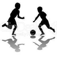 kids playing soccer (black) isolated on white background