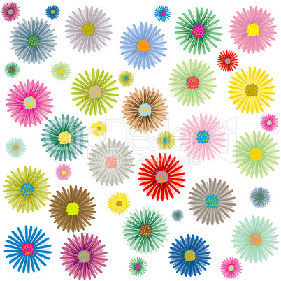 colored flowers pattern isolated on white background