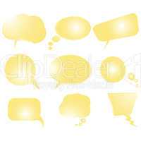 Collection of stylized yellow text bubbles, vector isolated obje
