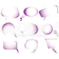 Collection of stylized purple text bubbles, isolated obje