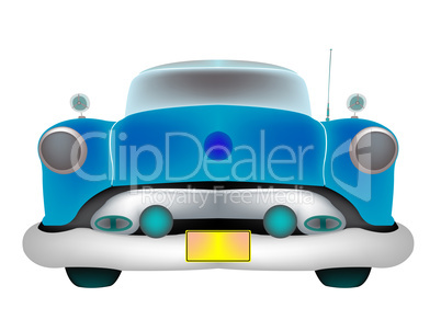 blue classic car front isolated on white