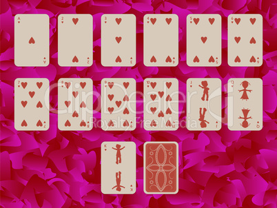 suit of hearts playing cards on purple background
