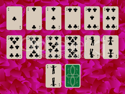 suit of clubs playing cards on purple background