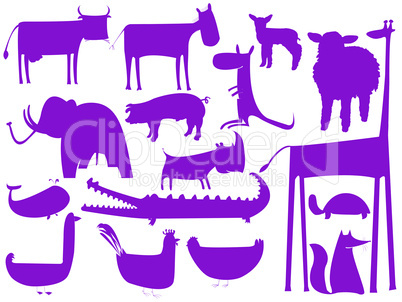 animal purple silhouettes isolated on white background