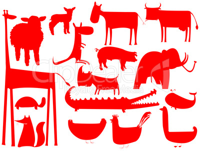 animal red silhouettes isolated on white background
