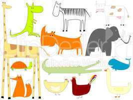 drawing of animals isolated on white background