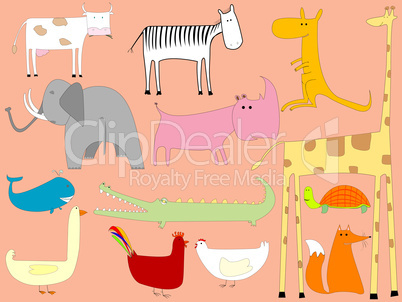 cartoon drawing with animals