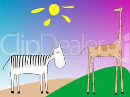 drawing of a zebra and giraffe