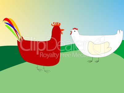 chicken and rooster drawing