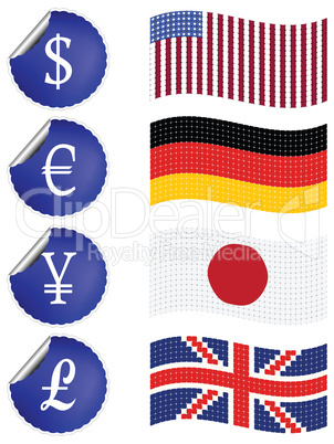 international currency labels with flags
